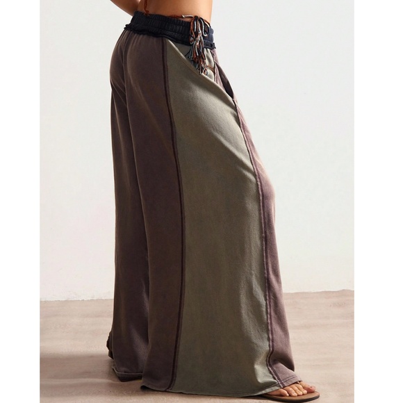 Solid Color Block Stretchy Waist Wide leg Lounge Pants - Picture 7 of 10